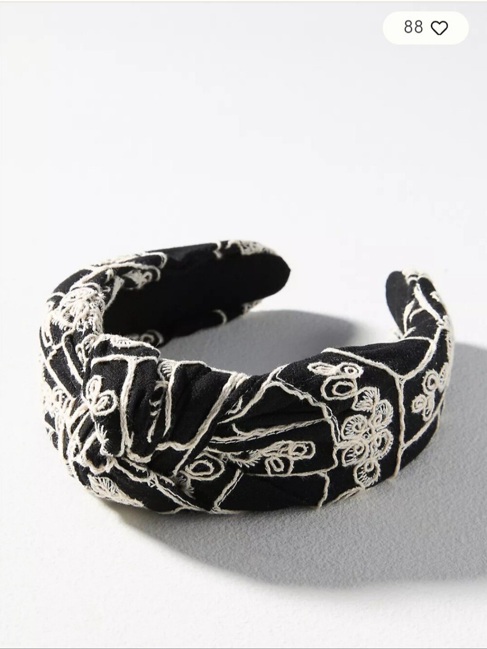 Anthropologie Everly Black Embroidered Knot Headband - NWOT